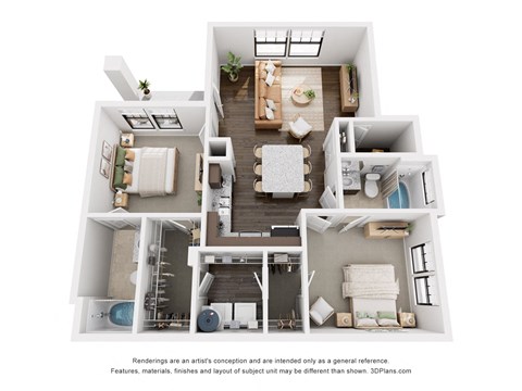 a 3 bedroom floor plan is shown in this rendering